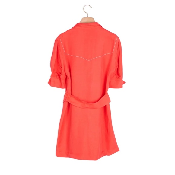 SANDRO EUC Asymmetric Button Mini Dress w/Waist Tie in Red Size FR 34/US 2 - Picture 4 of 5